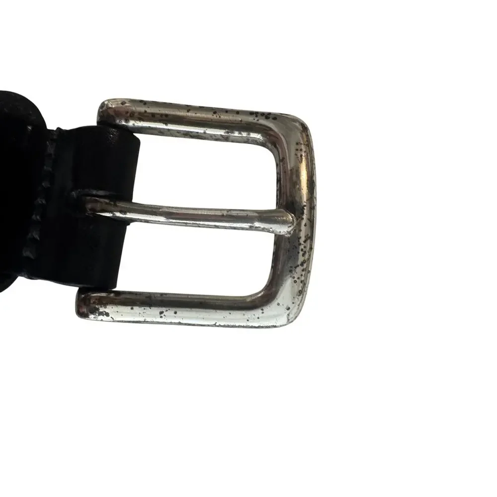 Classic Belt Mens 36 Black Leather Woven Texture Silver Tone Adjustable Buckle